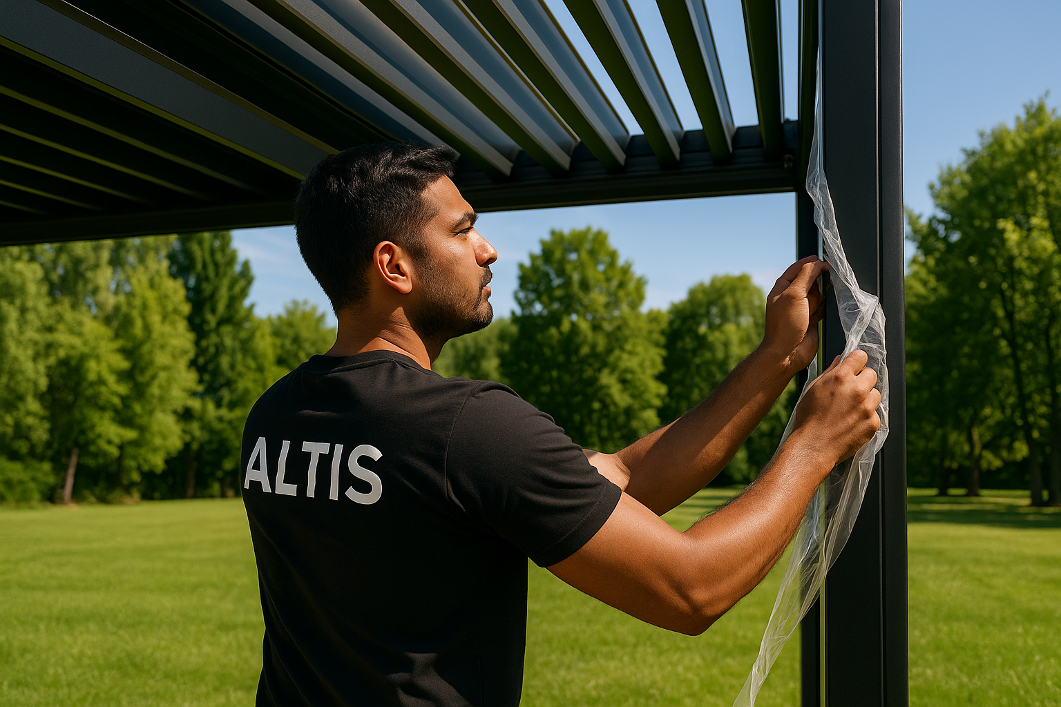 aluminium pergola louvered, pergola, retractable roof pergola, retractable roof pergola kit​, louvered roof pergola, aluminum pergola with retractable roof, automatic pergola roof
