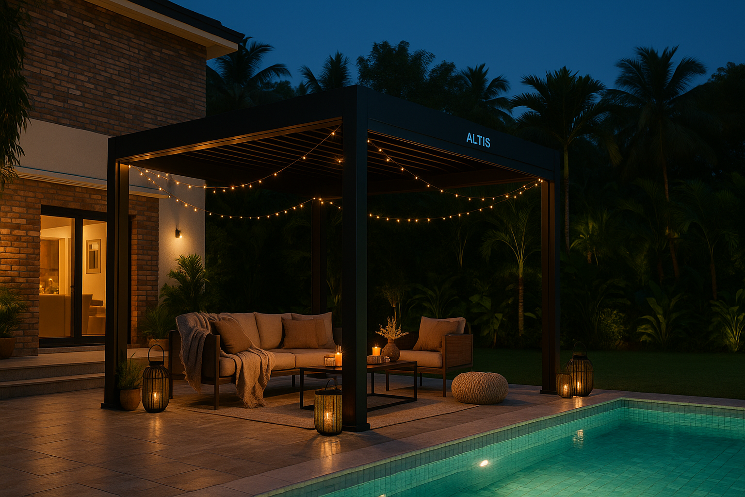 aluminium pergola louvered, pergola, retractable roof pergola, retractable roof pergola kit​, louvered roof pergola, aluminum pergola with retractable roof, automatic pergola roof