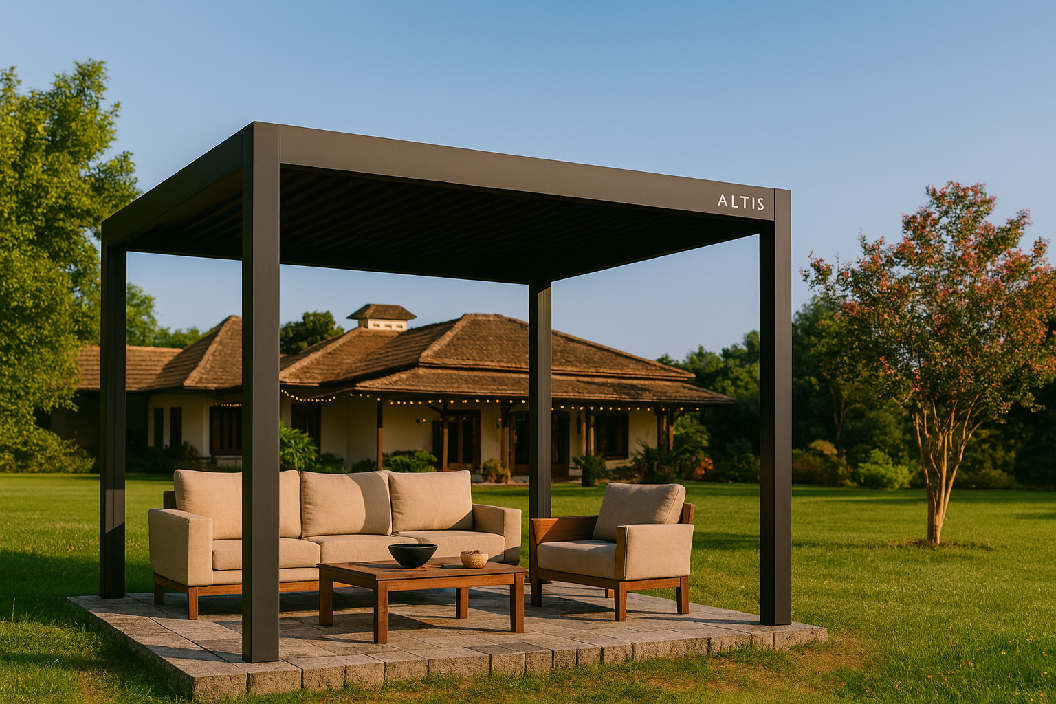 aluminium pergola louvered, pergola, retractable roof pergola, retractable roof pergola kit​, louvered roof pergola, aluminum pergola with retractable roof, automatic pergola roof